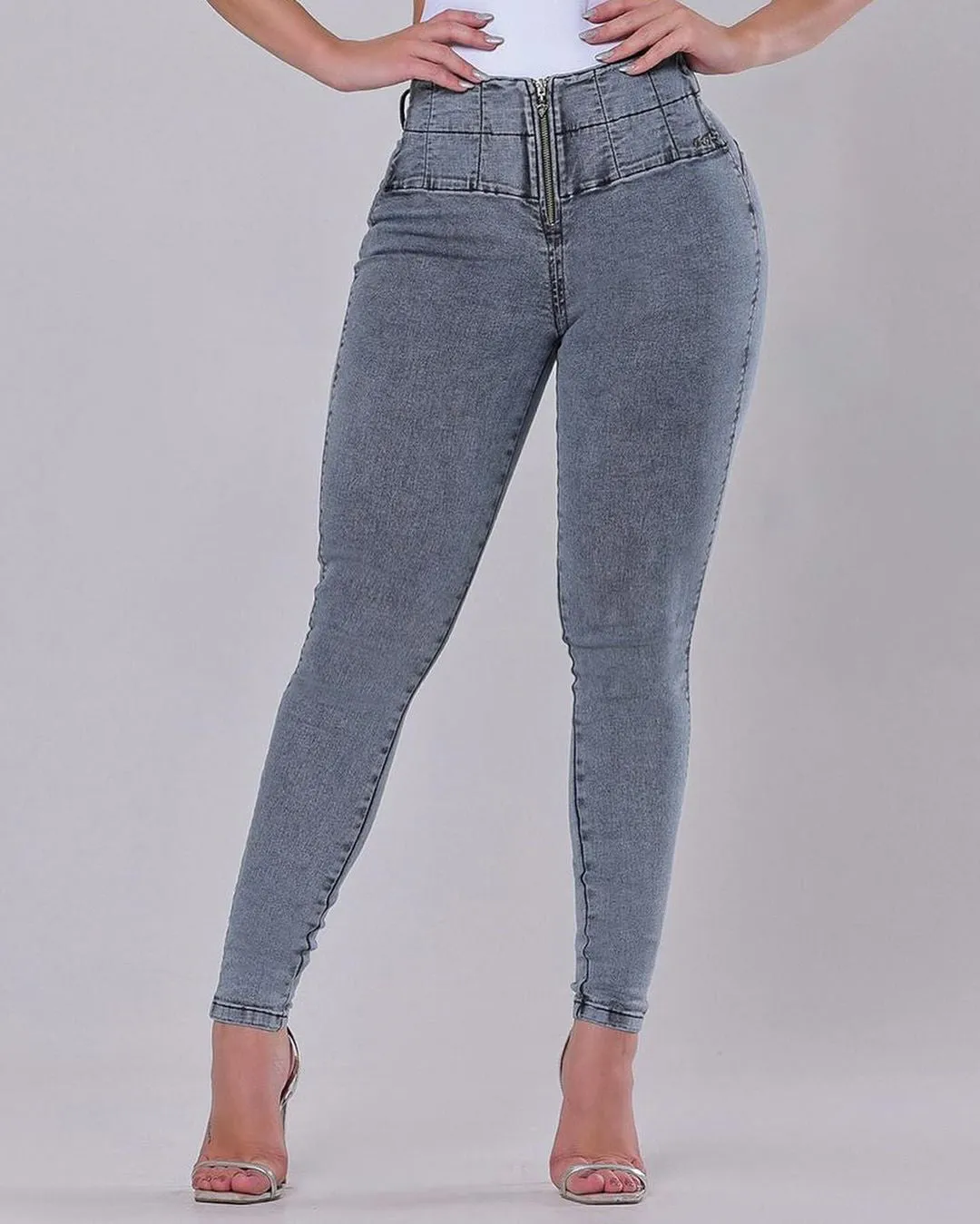 Hochbund Reißverschluss Skinny Jeans