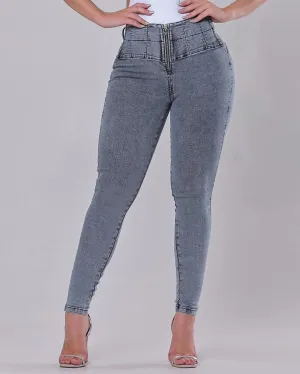 Hochbund Reißverschluss Skinny Jeans