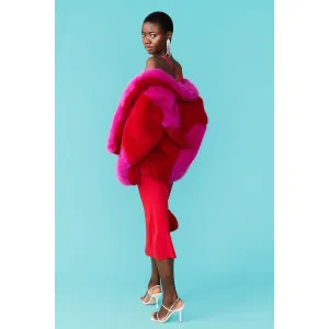 JAYLEY | Bamboo Faux Fur Coat Two Toned Double Cropped Coat | Pink & Red