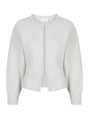 Lilly Pearl Knit Cardigan - Light Grey Melange