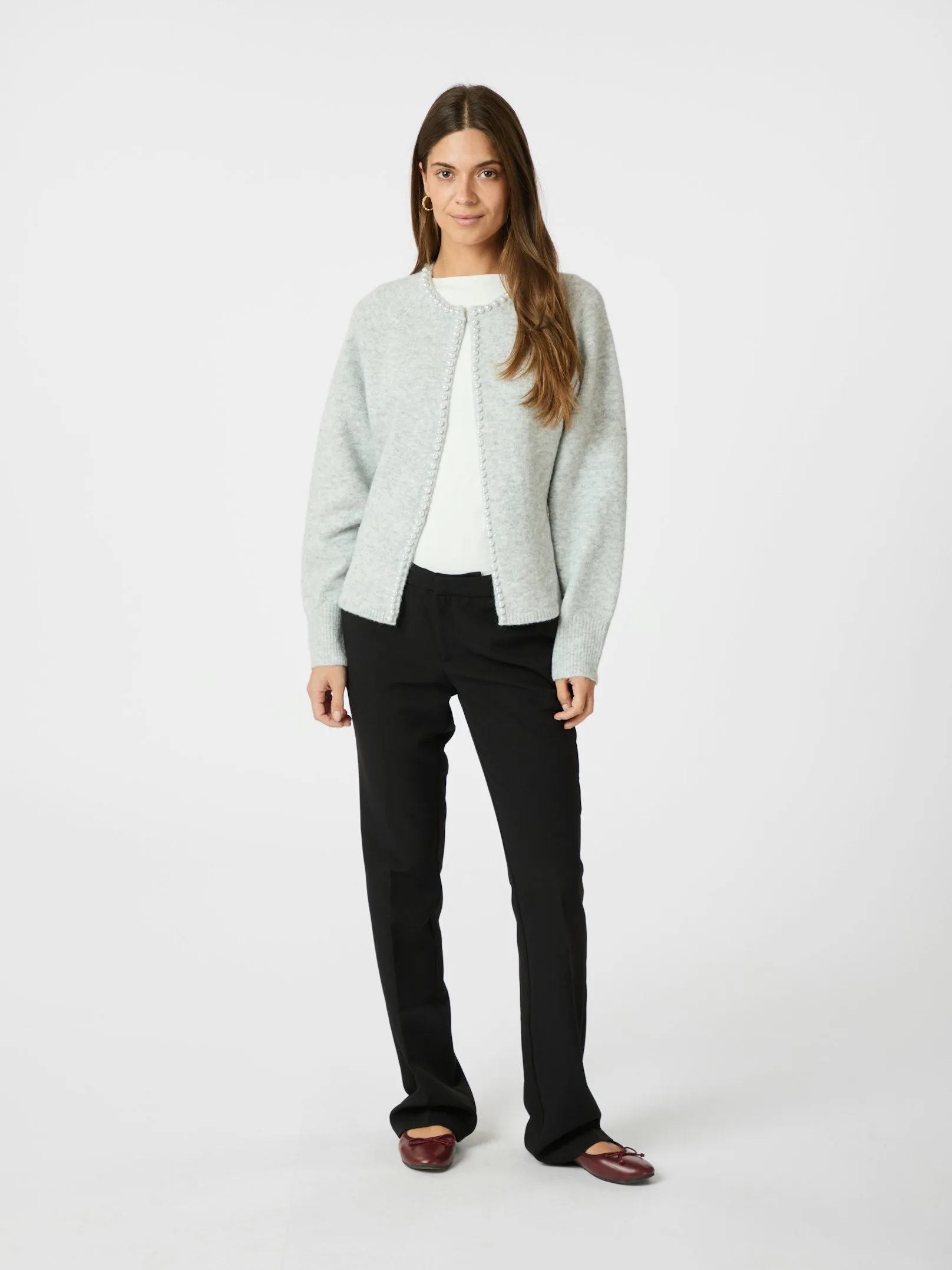 Lilly Pearl Knit Cardigan - Light Grey Melange