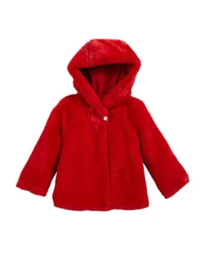 Mayoral Faux Fur Hooded Coat in Cherry