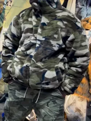 Men's Camouflage Print Faux Fur Coat