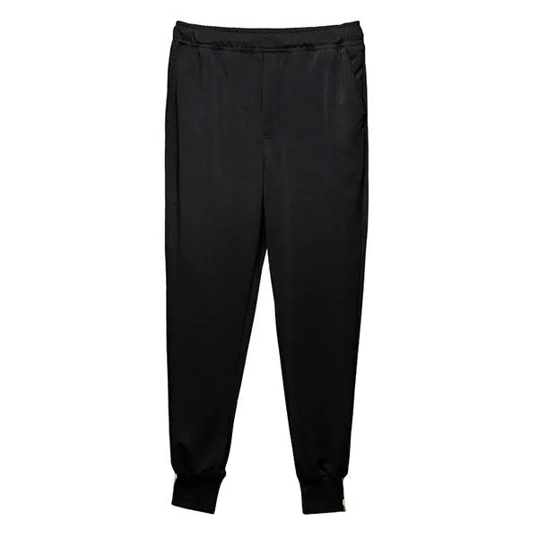Mens Harem Pants Elastic Waist Drawstring Black Solid Color Casual Sportwear