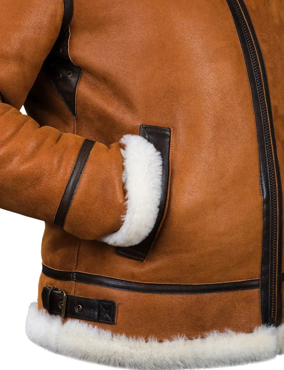 Mens Leather Fur Coat Winter Jacket with Hood | Ideal for Winter