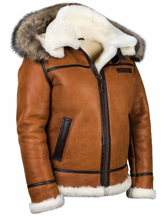 Mens Leather Fur Coat Winter Jacket with Hood | Ideal for Winter