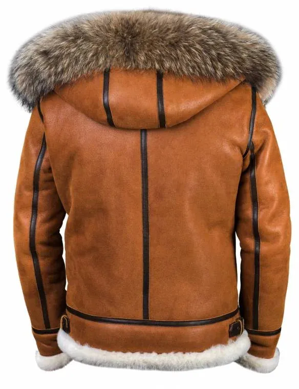 Mens Leather Fur Coat Winter Jacket with Hood | Ideal for Winter