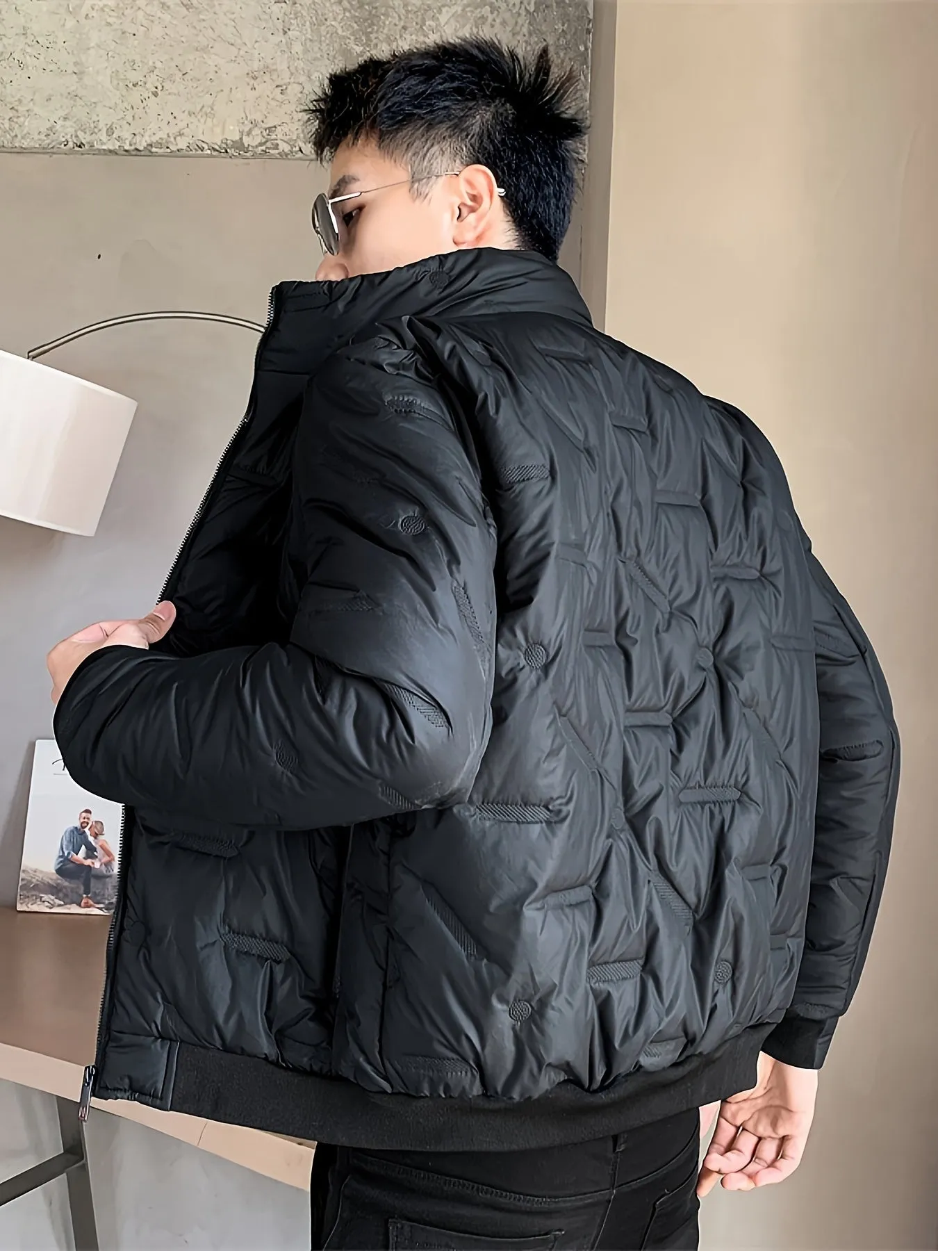 Men's Warm Solid Colour Zip-Up Stand Collar Puffer Jacket | Ideal for Autumn/Winter