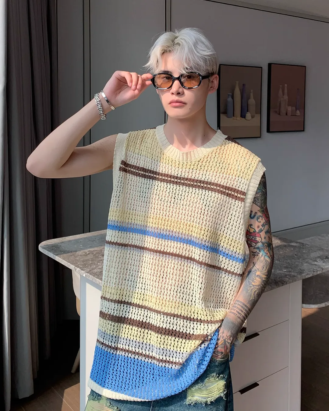 Multi Border Knit Vest CBJ0071