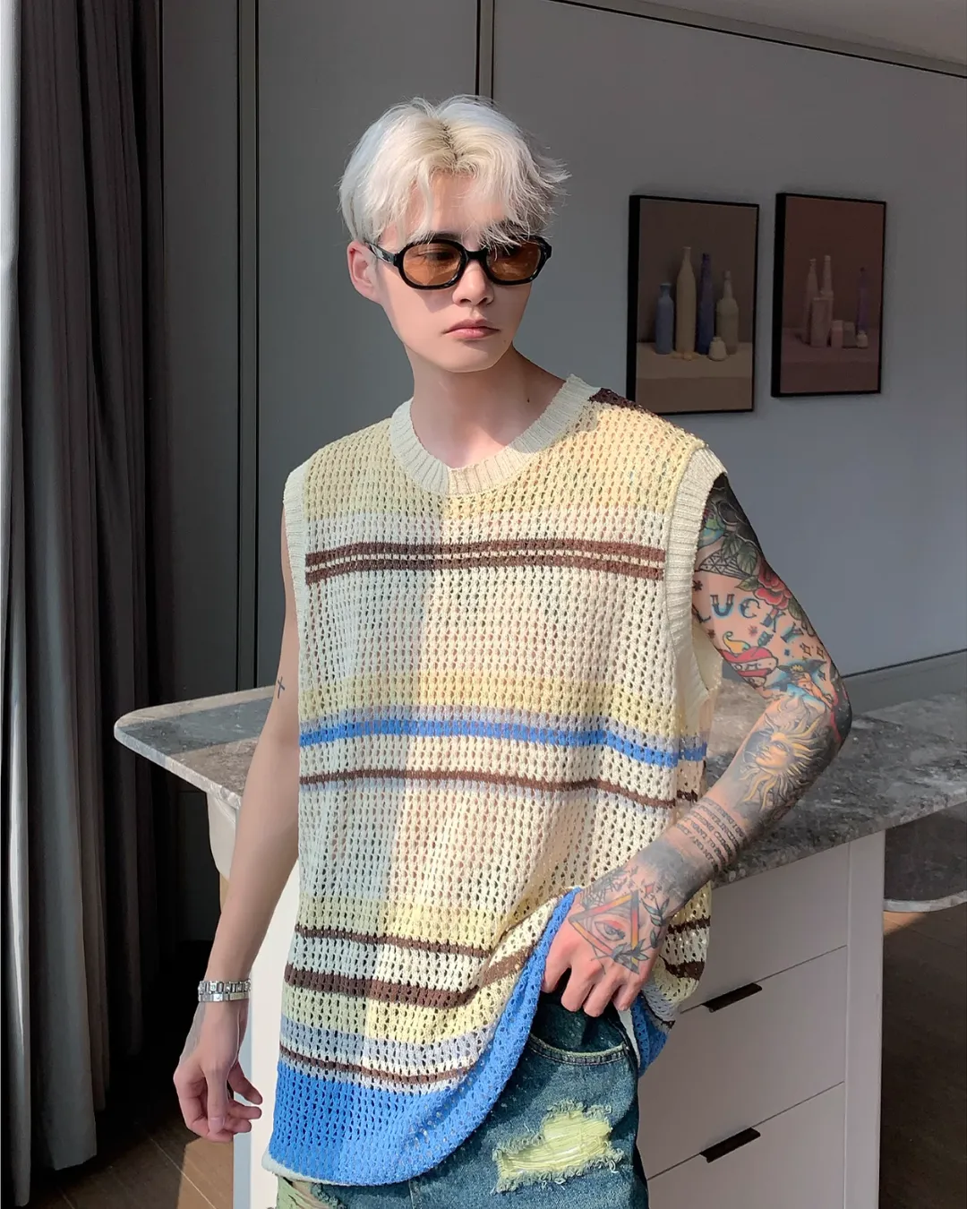 Multi Border Knit Vest CBJ0071