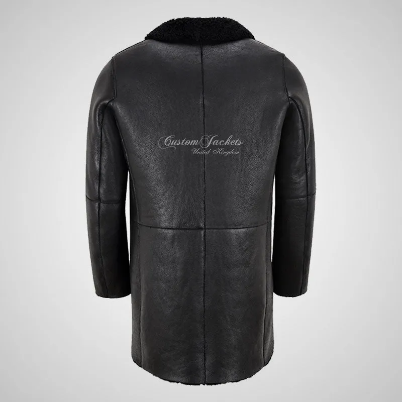 NORILSK Mens Shearling Coat Black Sheepskin Fur Coat