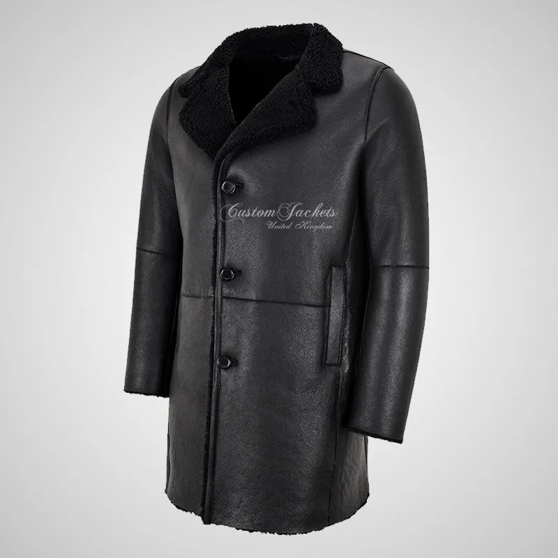 NORILSK Mens Shearling Coat Black Sheepskin Fur Coat