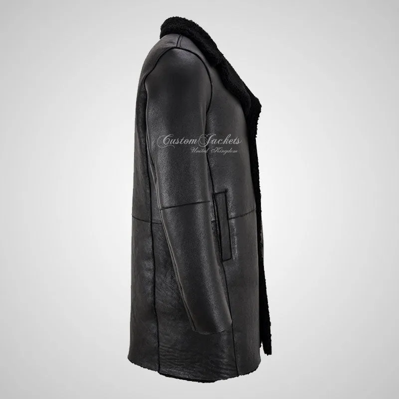 NORILSK Mens Shearling Coat Black Sheepskin Fur Coat