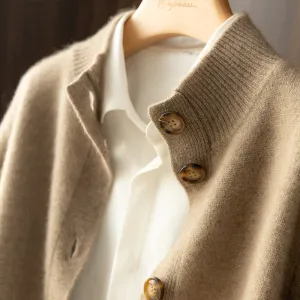 Nukty Autumn and Winter 100% Wool Cashmere Sweater Women's Self-Cultivation Half High Neck Cardigan Warm Knitted Sweater Women