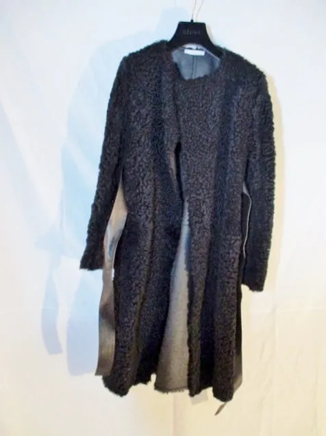 NWT CELINE ITALY LAMBSKIN SHEARLING FUR LEATHER coat jacket 34 4 BLACK NEW Womens