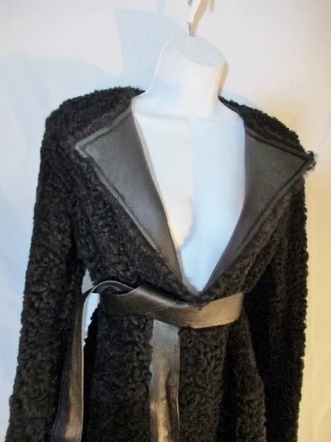 NWT CELINE ITALY LAMBSKIN SHEARLING FUR LEATHER coat jacket 34 4 BLACK NEW Womens