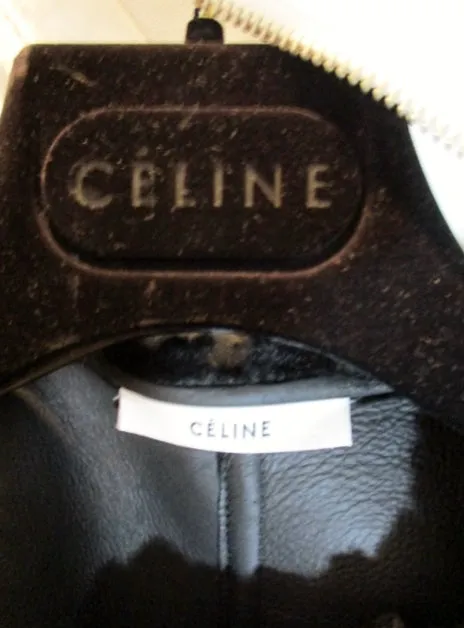 NWT CELINE ITALY LAMBSKIN SHEARLING FUR LEATHER coat jacket 34 4 BLACK NEW Womens