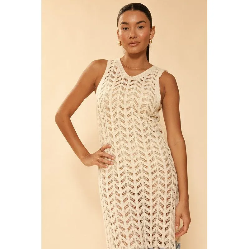 Open knit color block cover up