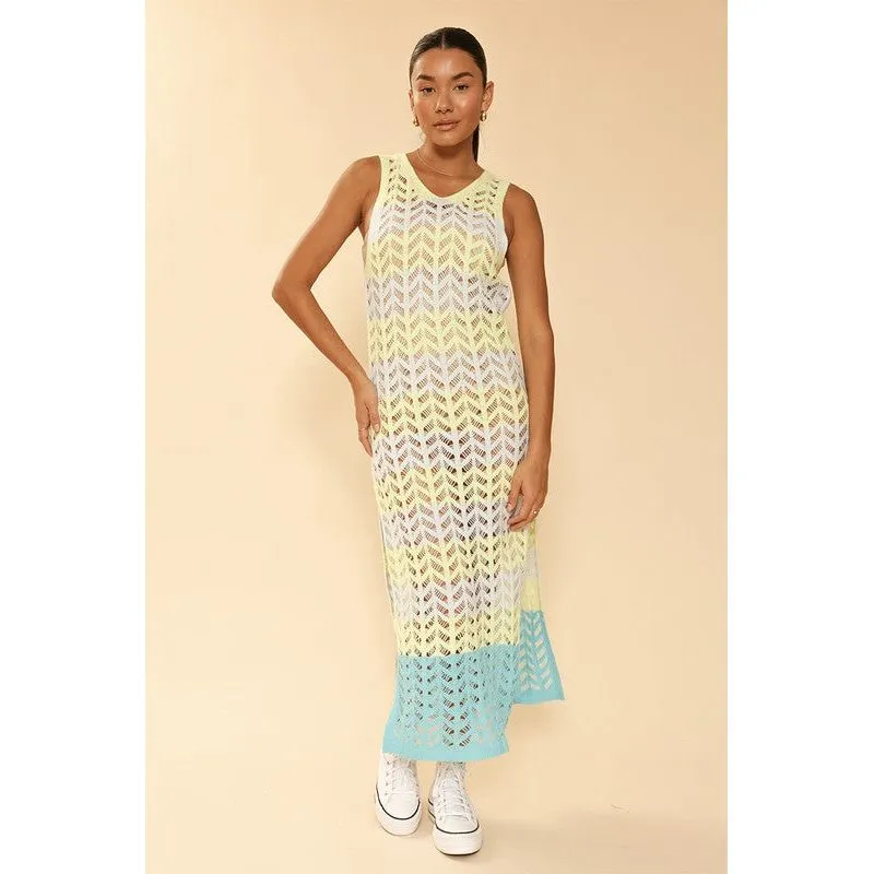 Open knit color block cover up