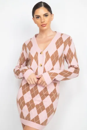 Pink Mocha V Neck Button Front Long Sleeve Cardigan Crop Top_