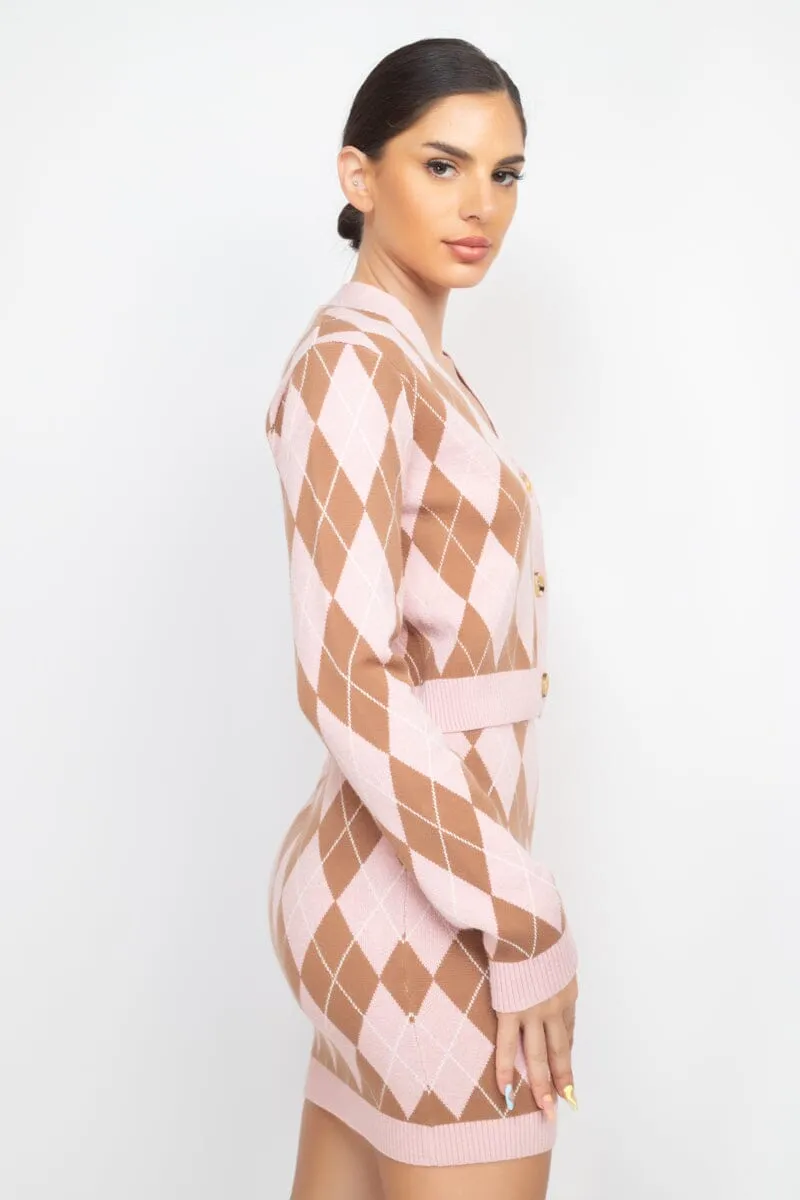 Pink Mocha V Neck Button Front Long Sleeve Cardigan Crop Top_