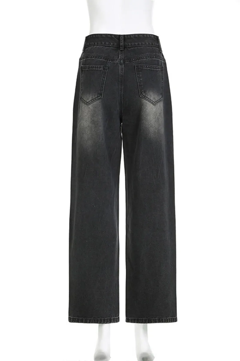 PK661 Retro Rhinestone Loose Low Waist Jeans