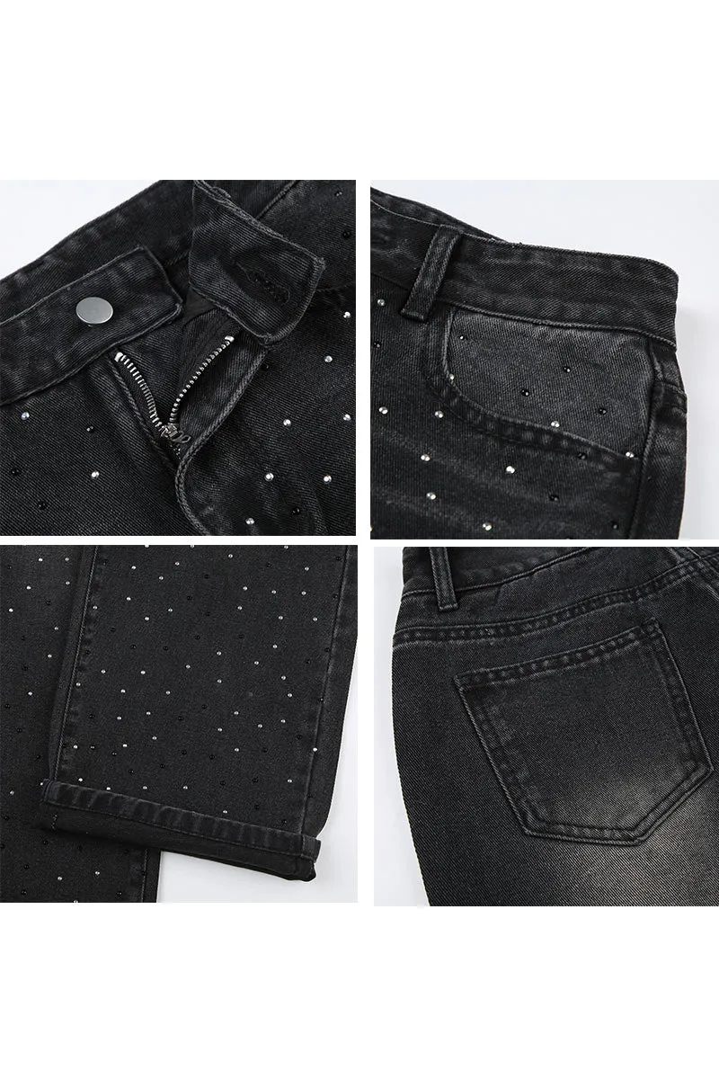 PK661 Retro Rhinestone Loose Low Waist Jeans