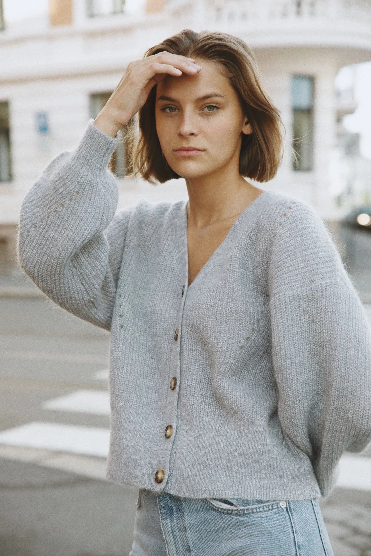Precise Knit Cardigan - Dusty Blue Melange