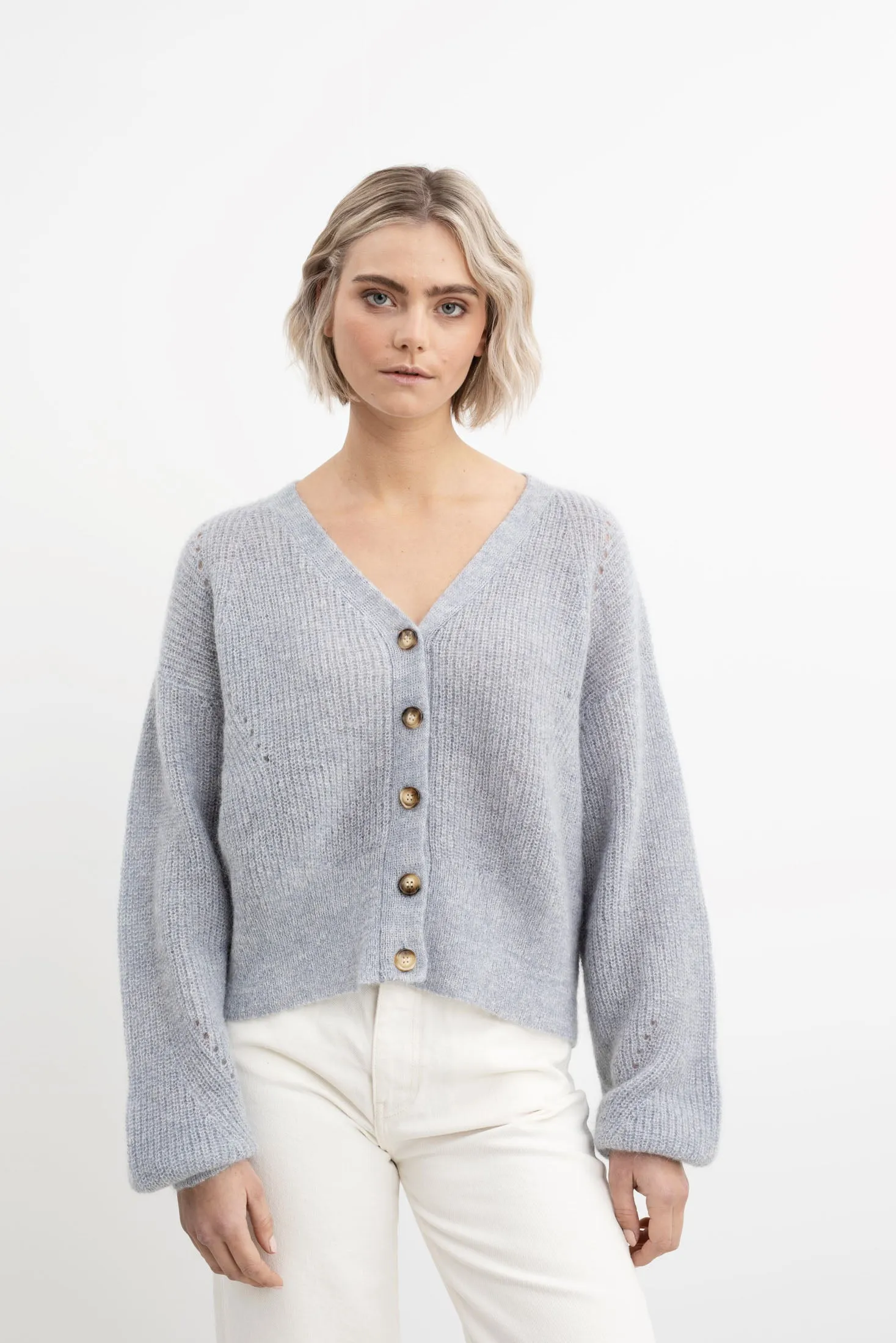 Precise Knit Cardigan - Dusty Blue Melange