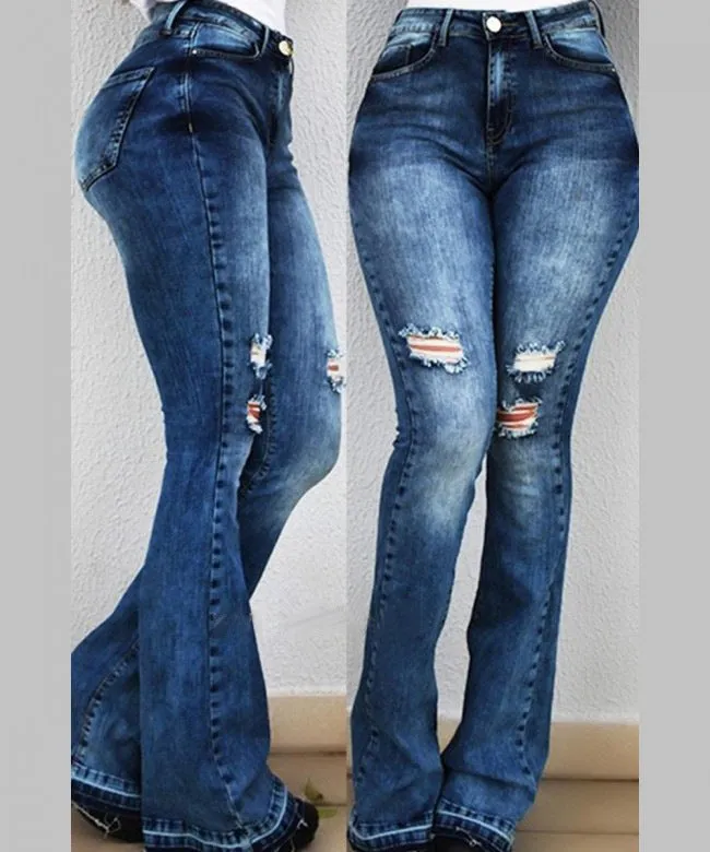 Retro Washed Street Elastic Pants Wide-leg Bell-bottom