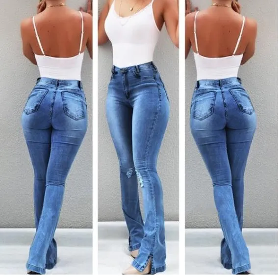 Retro Washed Street Elastic Pants Wide-leg Bell-bottom