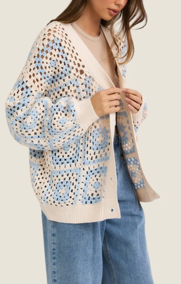 Ryker Baby Blue Crochet Cardigan