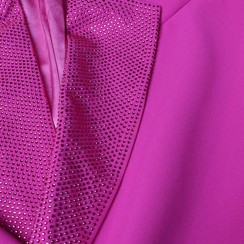 Shimmering Crystal Notch Lapel Padded Long Sleeve Single Breasted Blazer Coat