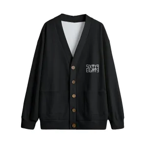Sixty Eight 93 Logo White Black Unisex V-Neck Knitted Fleece Cardigan