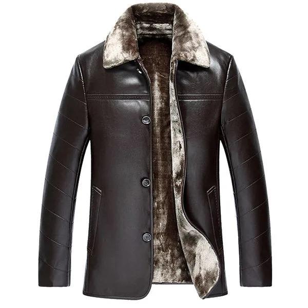 Solid Color Inside Fleece Leather Jacket