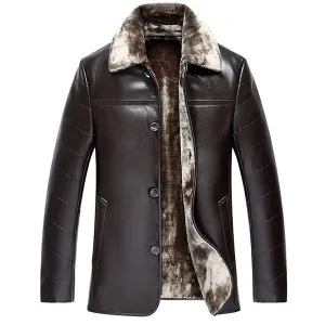 Solid Color Inside Fleece Leather Jacket