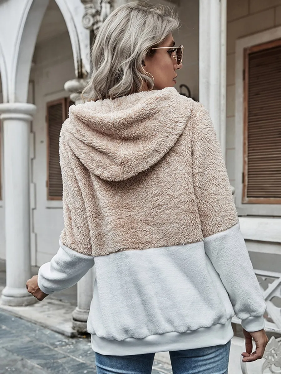 Split Tone Drawstring Long Sleeve Hoodie