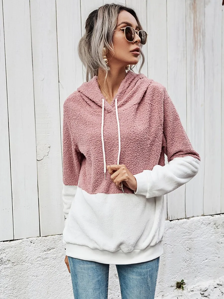 Split Tone Drawstring Long Sleeve Hoodie