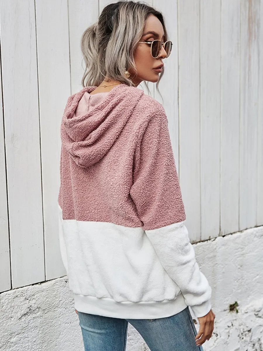 Split Tone Drawstring Long Sleeve Hoodie