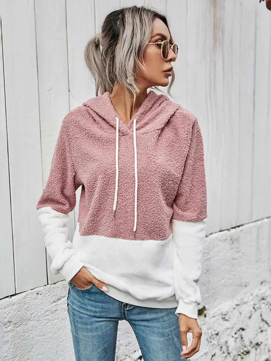 Split Tone Drawstring Long Sleeve Hoodie