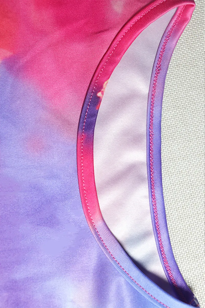 Tie Dye Long Sleeve Crop Ruched Skirt Set