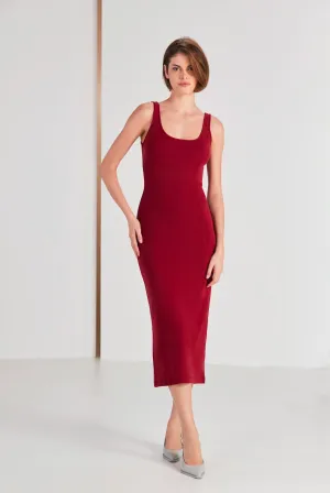 U Neckline Midi Dress