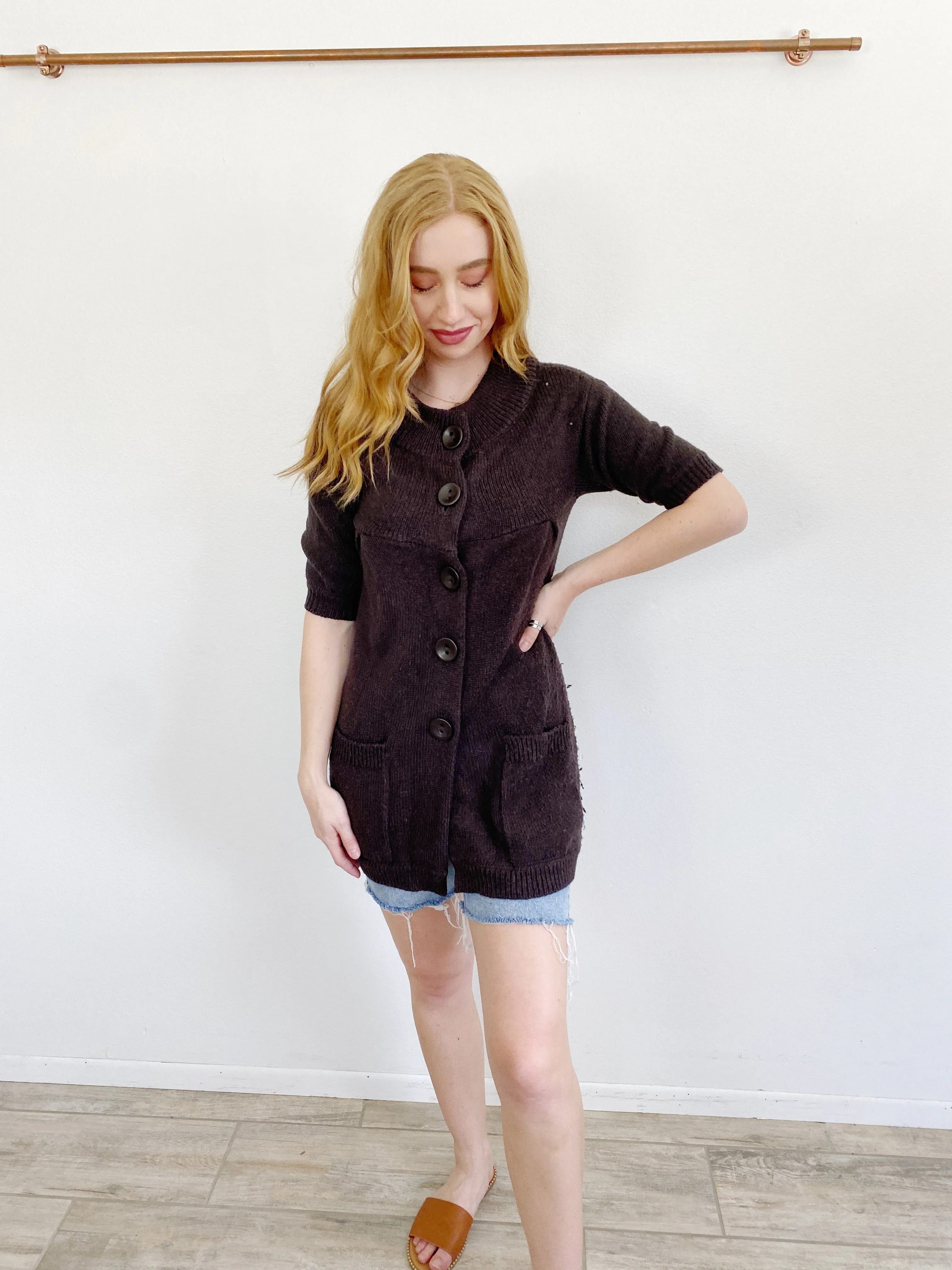 VINCE Wool Knit Brown Cardigan Sweater XS