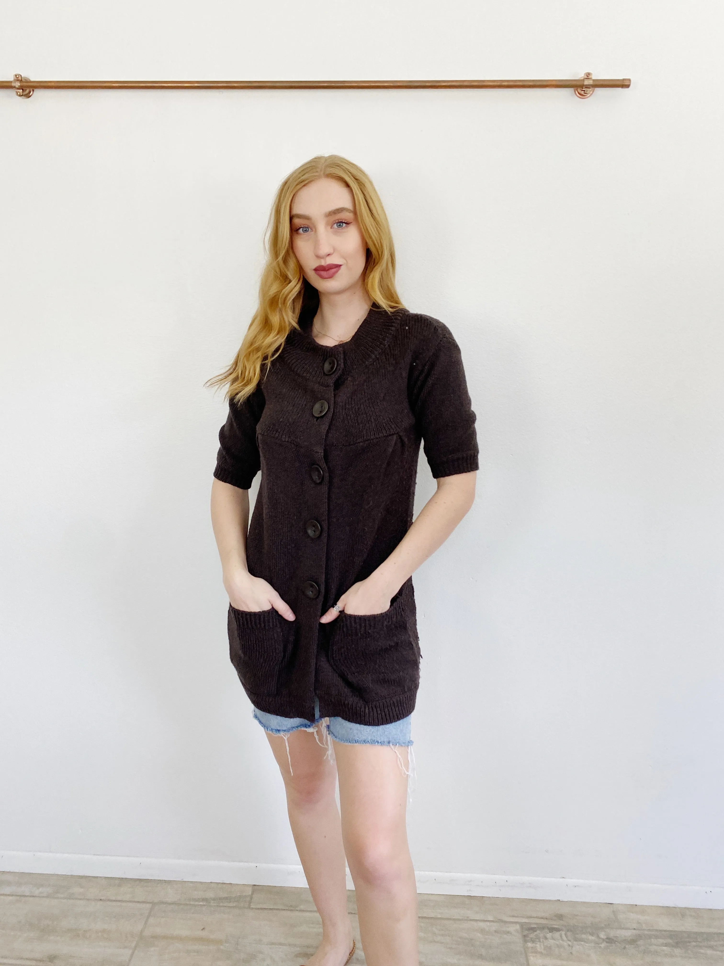 VINCE Wool Knit Brown Cardigan Sweater XS