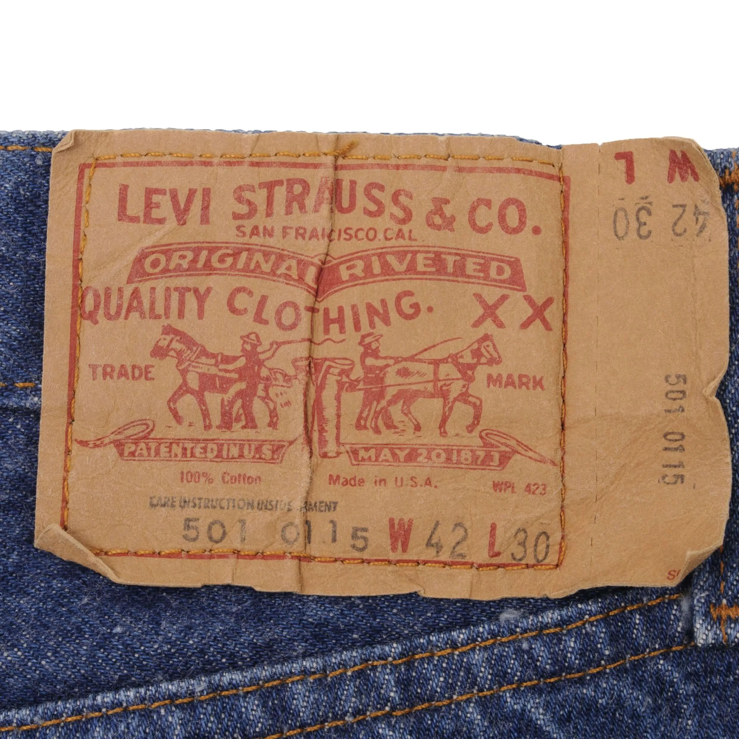 VINTAGE LEVIS 501 JEANS INDIGO 1980S SIZE W42 L30 MADE IN USA