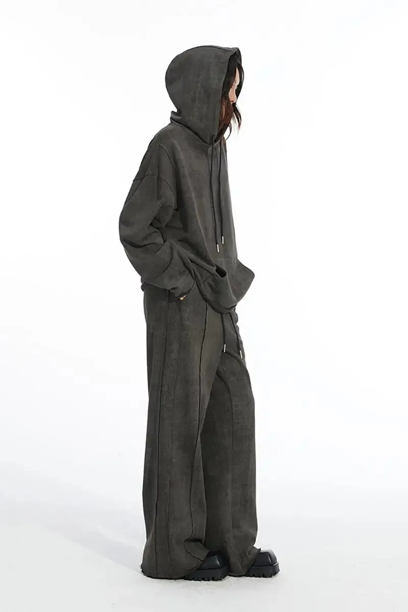 Vintage Oversized Washed Pullover Hoodie with Raw Edge