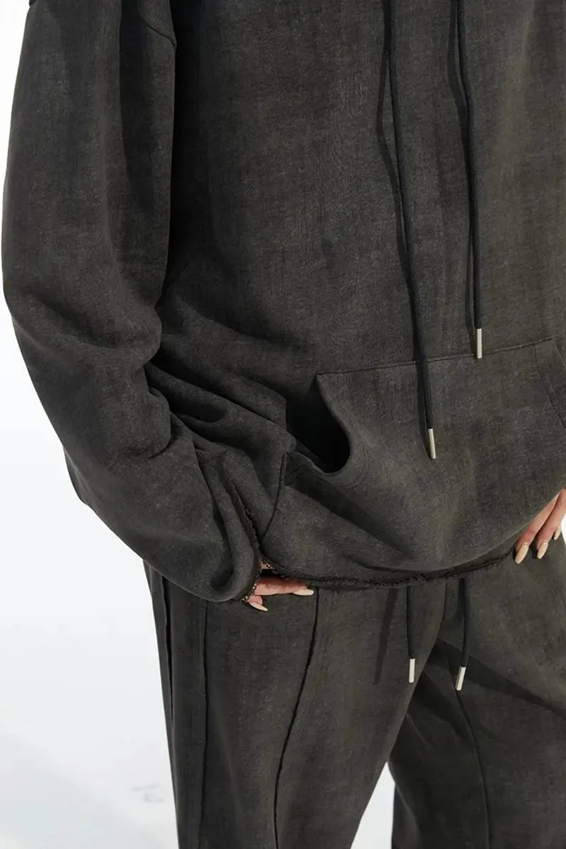 Vintage Oversized Washed Pullover Hoodie with Raw Edge