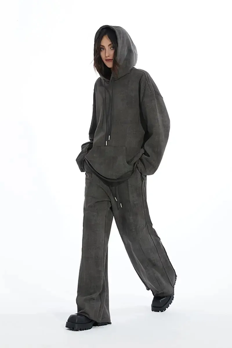 Vintage Oversized Washed Pullover Hoodie with Raw Edge