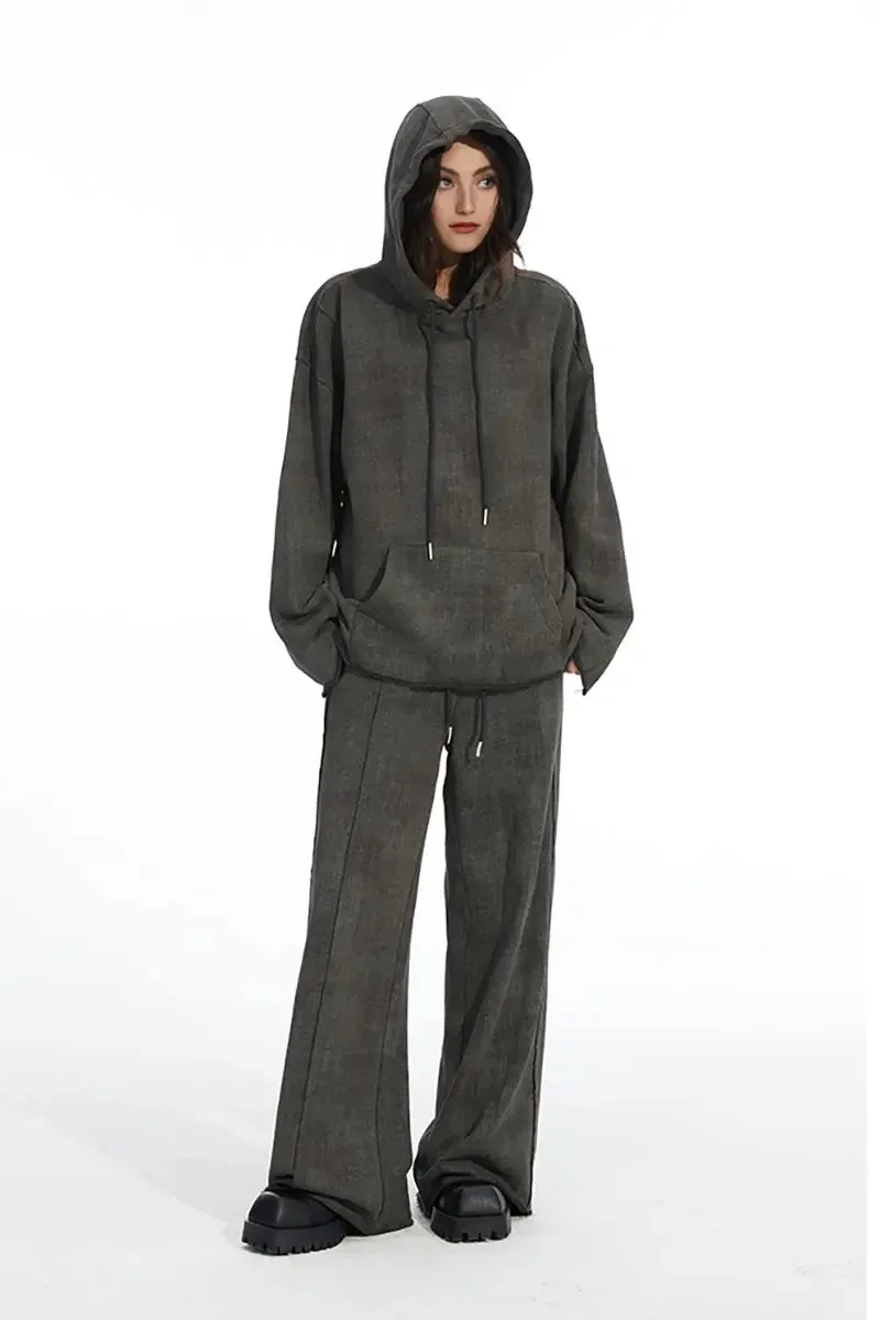 Vintage Oversized Washed Pullover Hoodie with Raw Edge