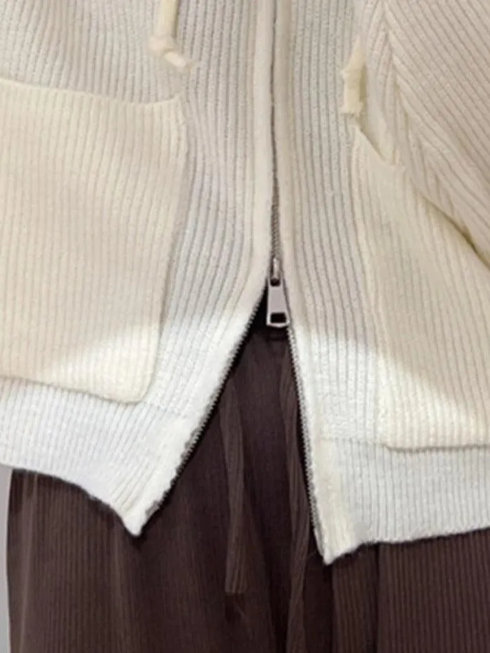 Wenkouban-Spring Casual Outfits Y2K Outfits Solid Double Zip Hooded Cardigan